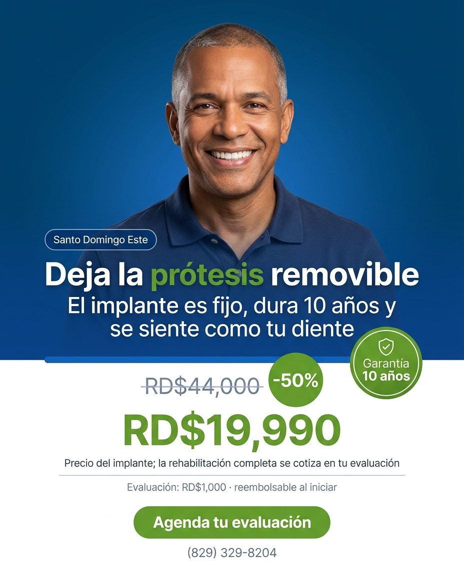 Implantes dentales: durabilidad/calidad (garantia) + funcion (puente protesis→implante)