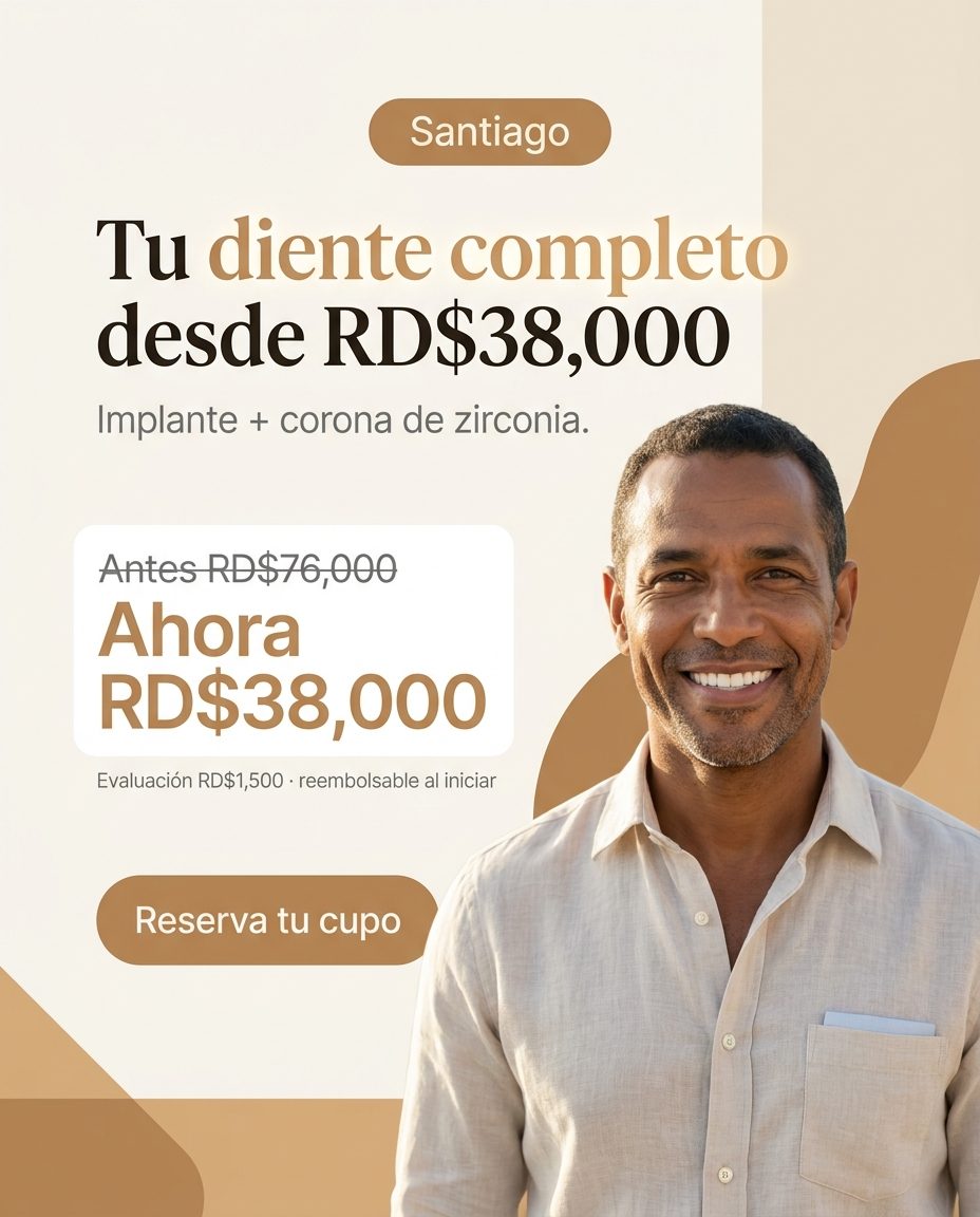 Implantes: Diente completo: Implante + corona RD$38,000