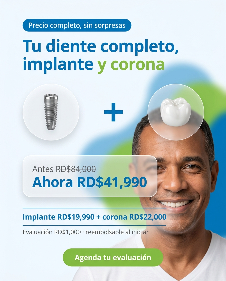 Implantes: Diente completo: Implante + corona RD$41,990